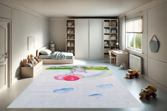 Elephant's Rainbow Journey Washable Rug