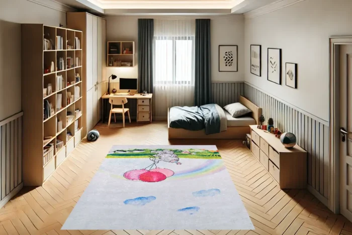 Elephant's Rainbow Journey Washable Rug