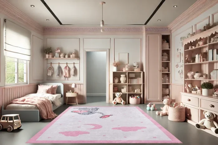 Dreamy Elephant Pink Washable Rug