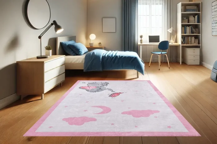 Dreamy Elephant Pink Washable Rug