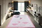 Dreamy Elephant Pink Washable Rug