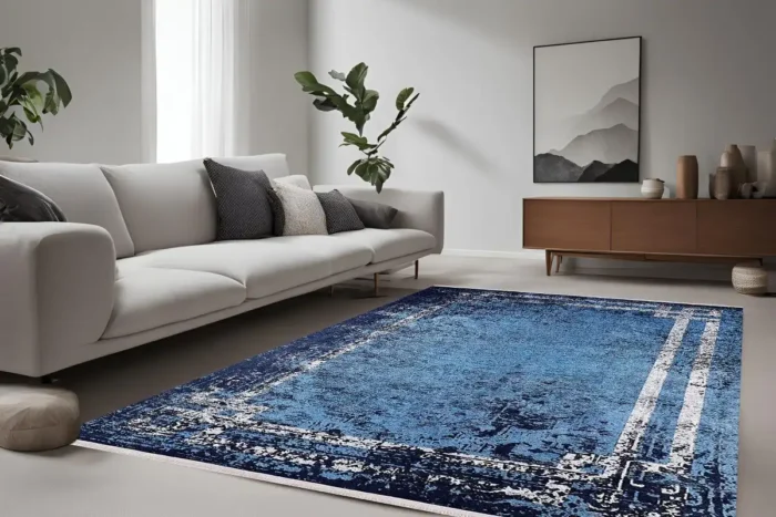 Azure Frame Washable Rug