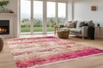 Vibrant Rustic Pink Washable Rug
