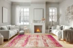 Vibrant Rustic Pink Washable Rug