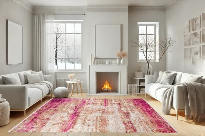 Vibrant Rustic Pink Washable Rug