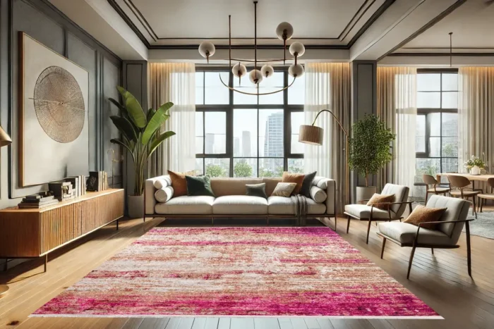 Vibrant Rustic Pink Washable Rug