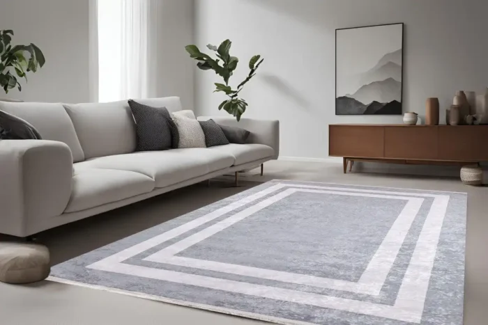 Modern Minimalist Grey Washable Rug - Image 2