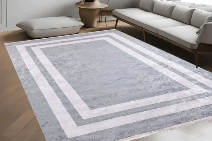Modern Minimalist Grey Washable Rug - Image 4