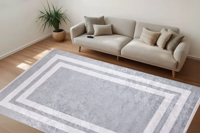 Modern Minimalist Grey Washable Rug - Image 3