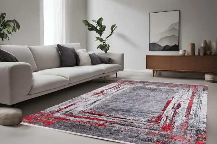 Crimson Edge Modern Washable Rug