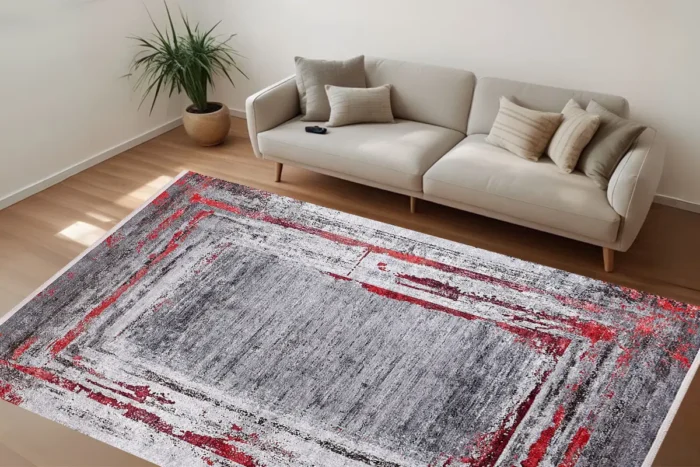 Crimson Edge Modern Washable Rug