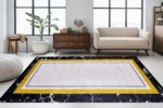 Golden Marble Elegance Washable Rug - Image 2